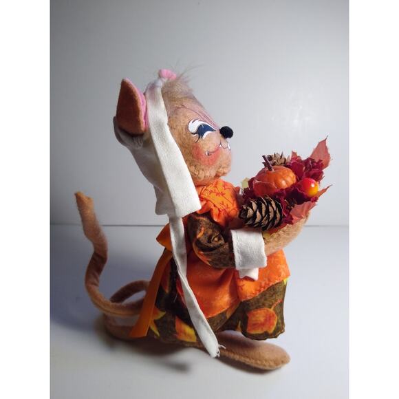 Annalee Lady Mouse Figurine Autumn Harvest Fabric 5.5" Tall Seasonal Decor - Picture 3 of 4